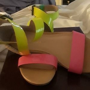 Enzo Angiolini Green, Pink and Beige Sandals